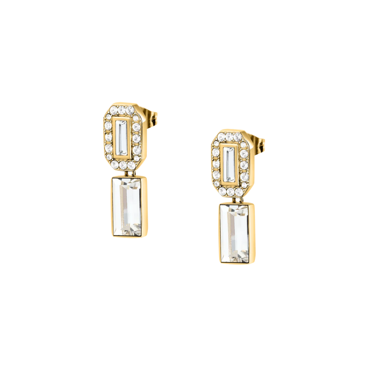 Дамски обеци Karl Lagerfeld Crystals със златиста стомана и висящи бели кристали – модел KLAYC40