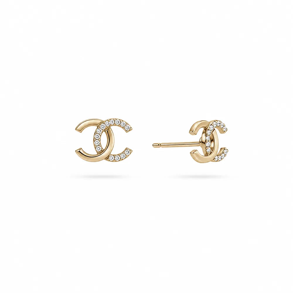 Дамски обеци от жълто злато 14K Senso Gold с бели циркони на бял фон