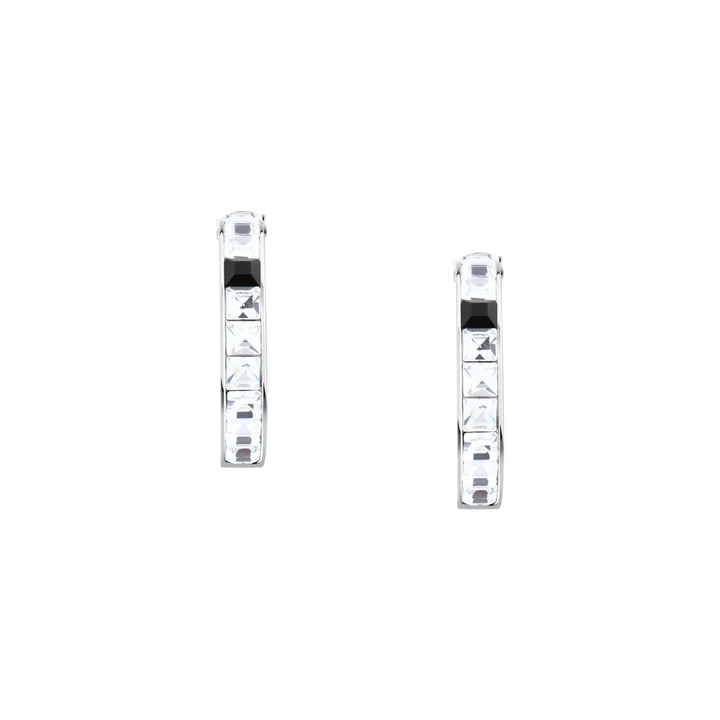 Дамски обеци Karl Lagerfeld Crystals, кръгли халки със серия квадратни бели кристали и черен акцент – модел KLAYC36