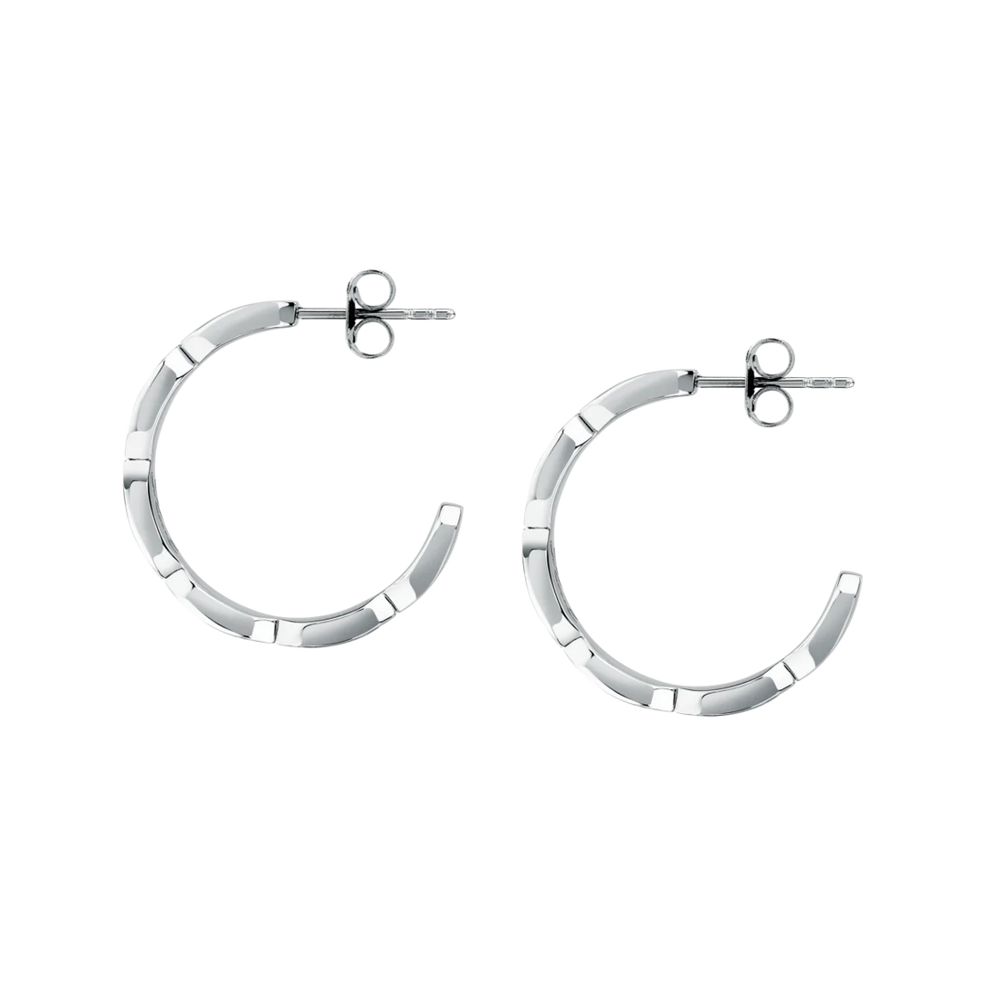 Дамски обеци Karl Lagerfeld Crystals, сребристи кръгли обеци на винт от неръждаема стомана – модел KLAYC66, изглед отстрани