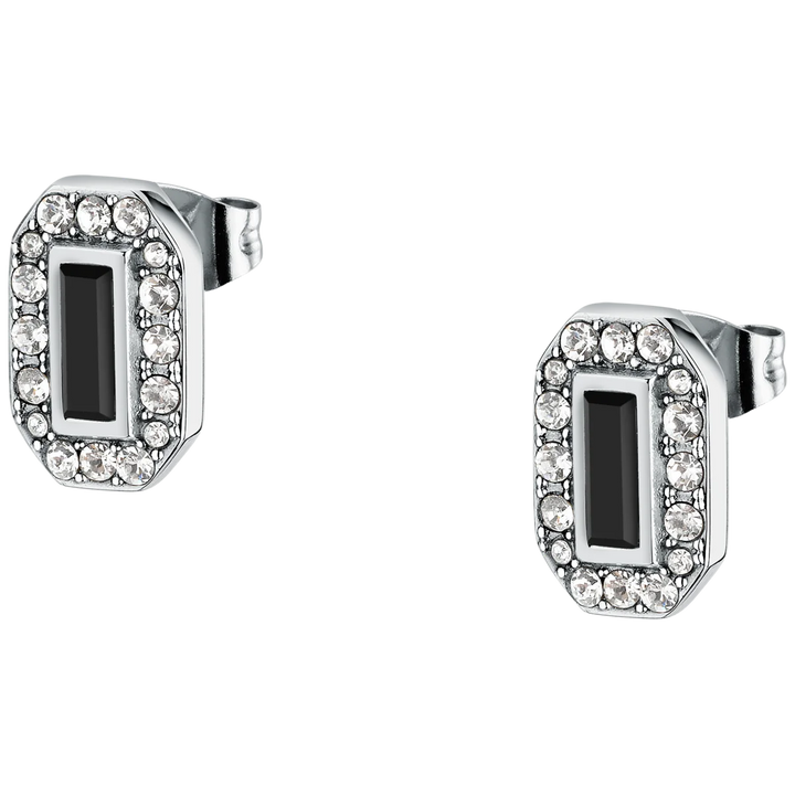 Дамски обеци Karl Lagerfeld Crystals от стомана с бели и черни кристали – модел KLAYC43, близък план на дизайна