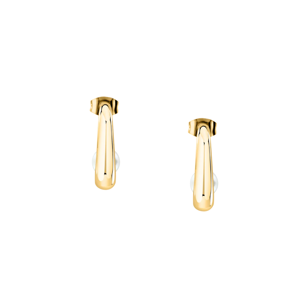 Дамски обеци Karl Lagerfeld Pearl, златисти обеци с перла, страничен изглед – модел KLAYR21