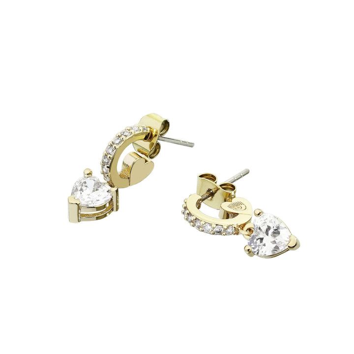 Дамски обеци със златно PVD покритие и циркони.