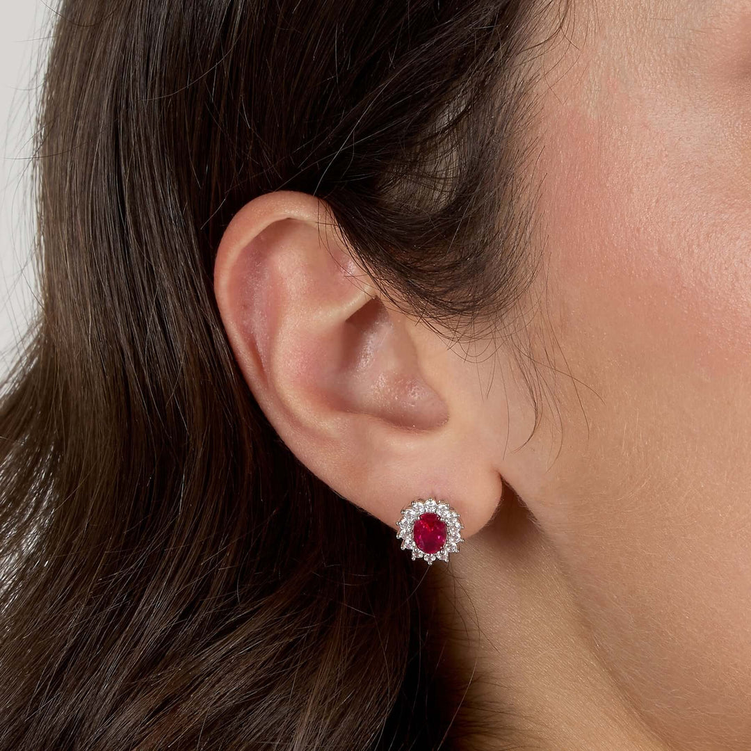 Дамски сребърни обеци с червени и бели циркони. SAIW287