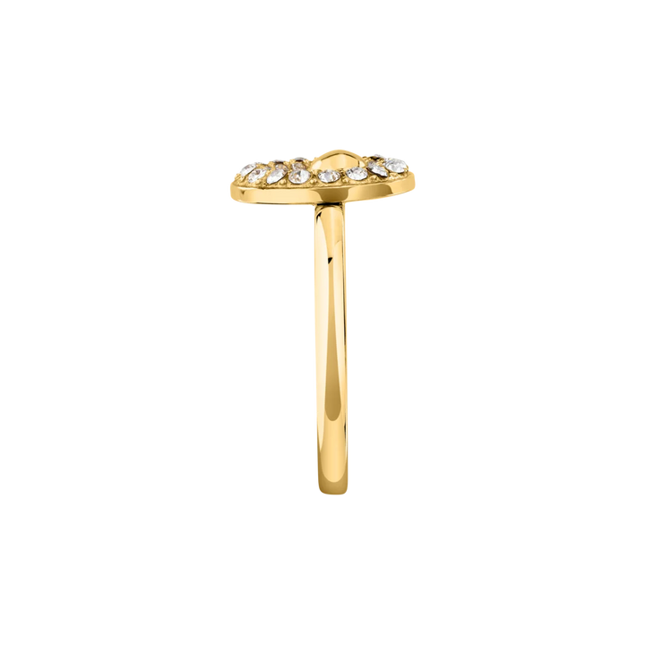 Дамски пръстен Karl Lagerfeld Crystals, детайлен изглед на кръглия елемент с бели кристали и централна сфера – модел KLAYC57012