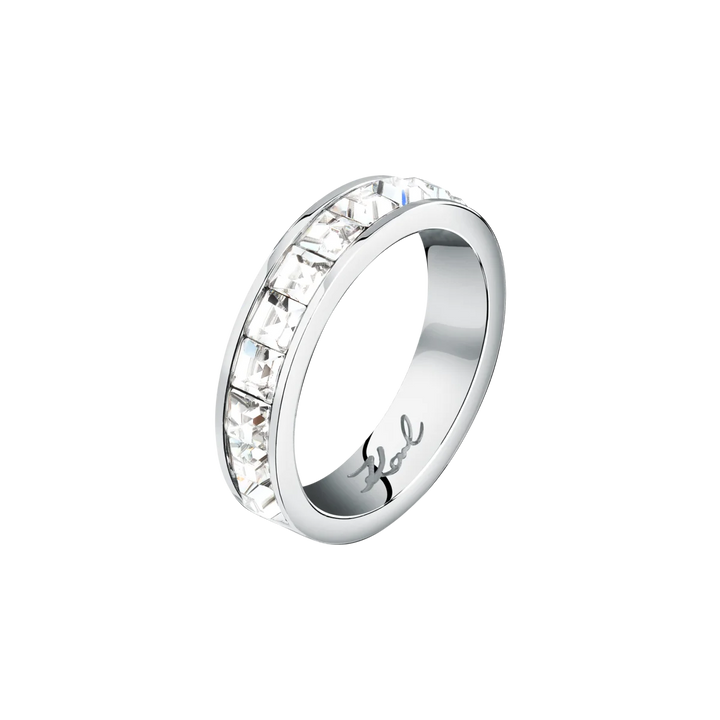 Дамски пръстен Karl Lagerfeld Crystals, сребриста стомана с ред от бели квадратни кристали – модел KLAYC51012
