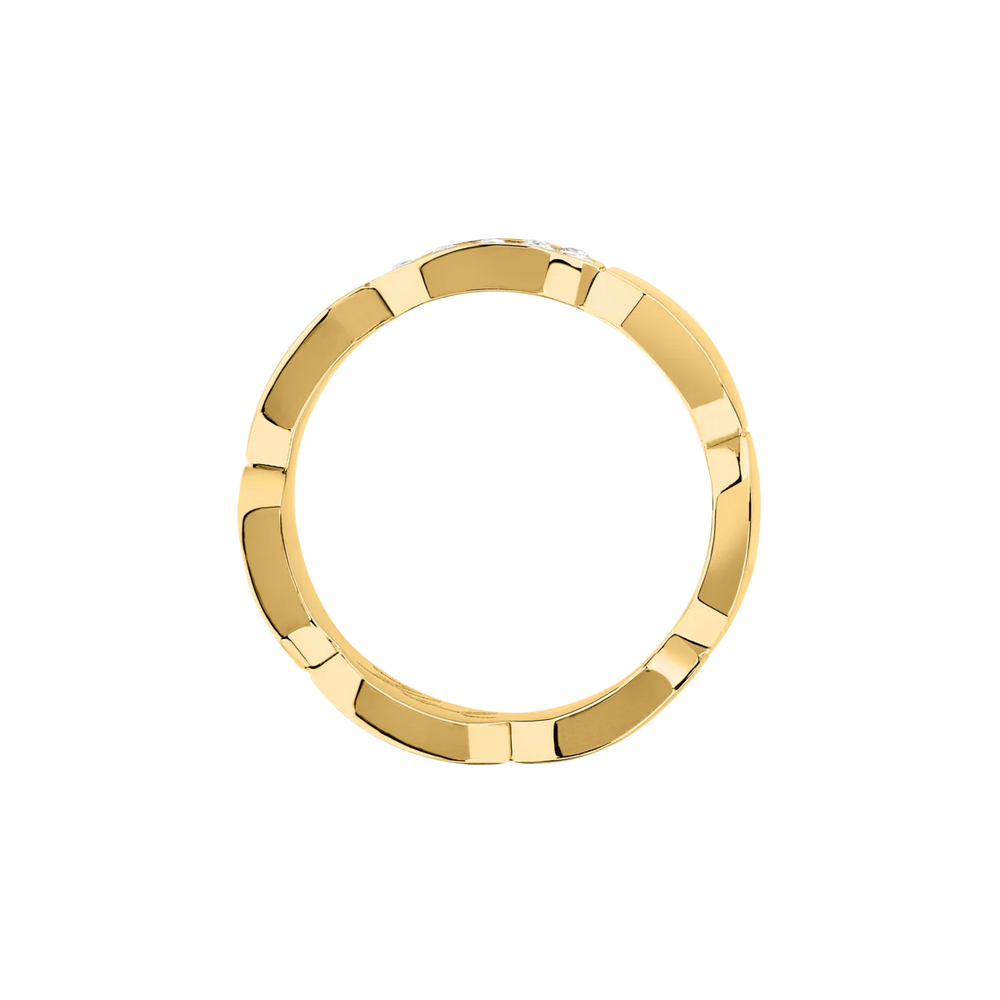 Дамски пръстен Karl Lagerfeld Crystals, златиста стоманена халка с геометрични звена – модел KLAYC62012, изглед отгоре