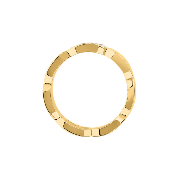 Дамски пръстен Karl Lagerfeld Crystals, златиста стоманена халка с геометрични звена – модел KLAYC62012, изглед отгоре