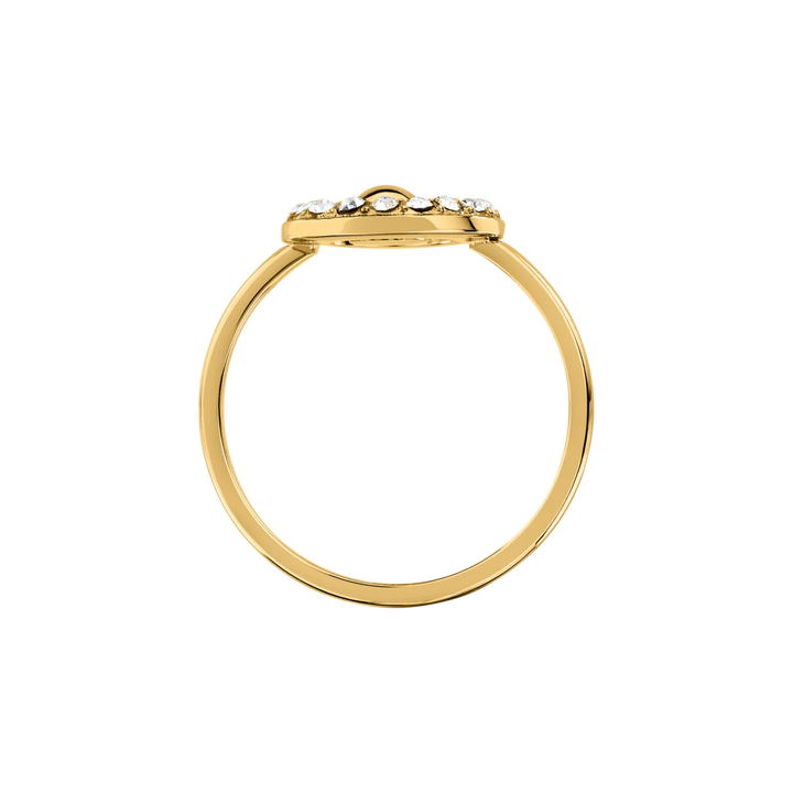 Дамски пръстен Karl Lagerfeld Crystals, тънка златиста халка и плоска горна част с кристали – модел KLAYC57012, страничен изглед