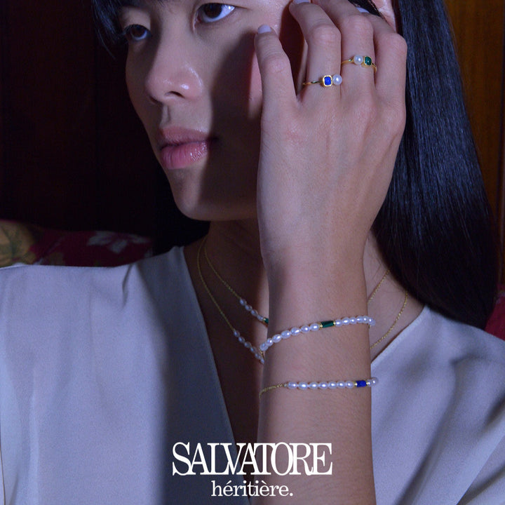 Дамски сребърен пръстен със сладководна перла и Лапис лазули. Salvatore plata. 272S0034