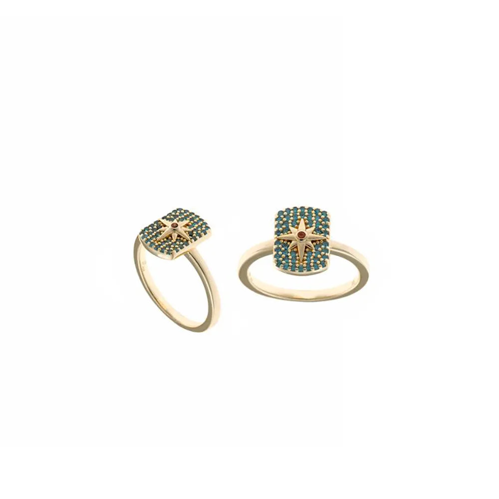 Сребърен пръстен Salvatore Plata с правоъгълна форма и сини камъни.