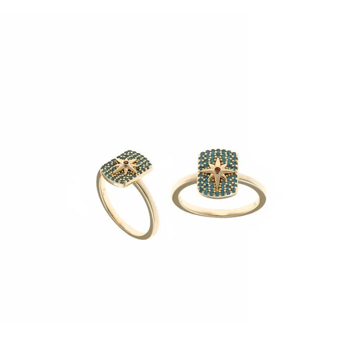 Сребърен пръстен Salvatore Plata с правоъгълна форма и сини камъни.