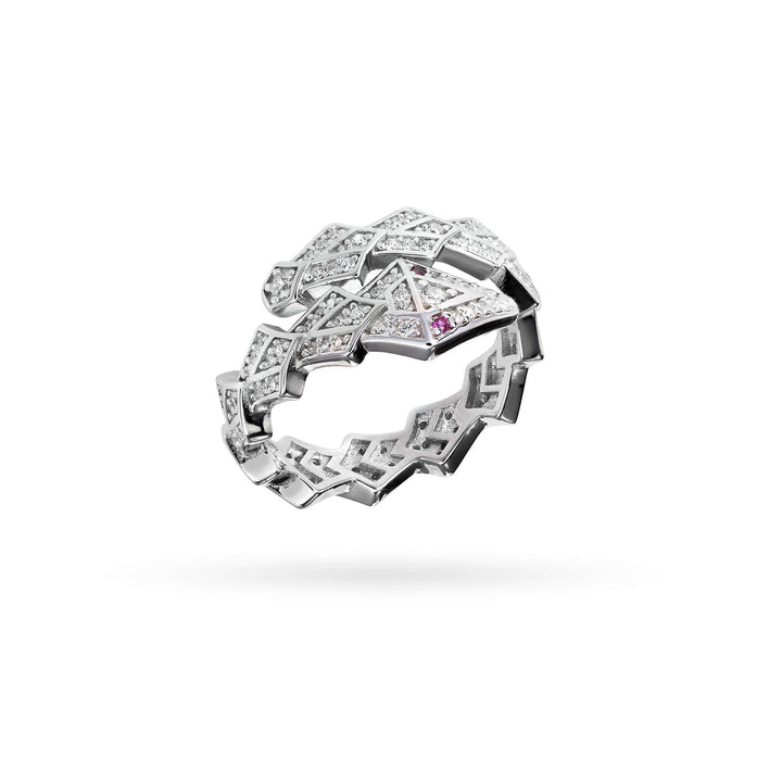 Дамски сребърен пръстен във формата на змия с циркони. Senso Silver