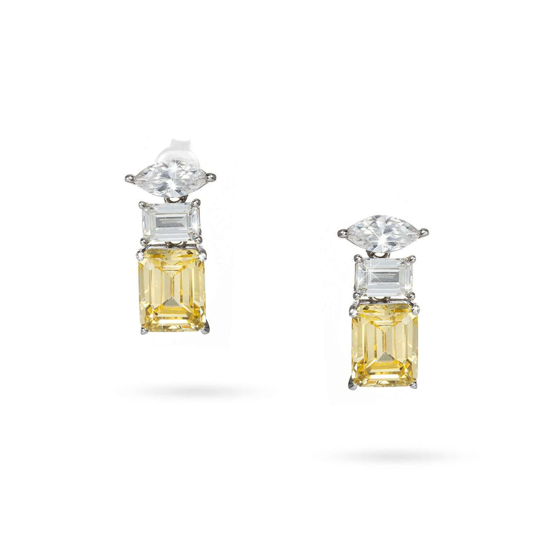 Дамски висящи обеци изработени от сребро с жълти и бели циркони. RE1131