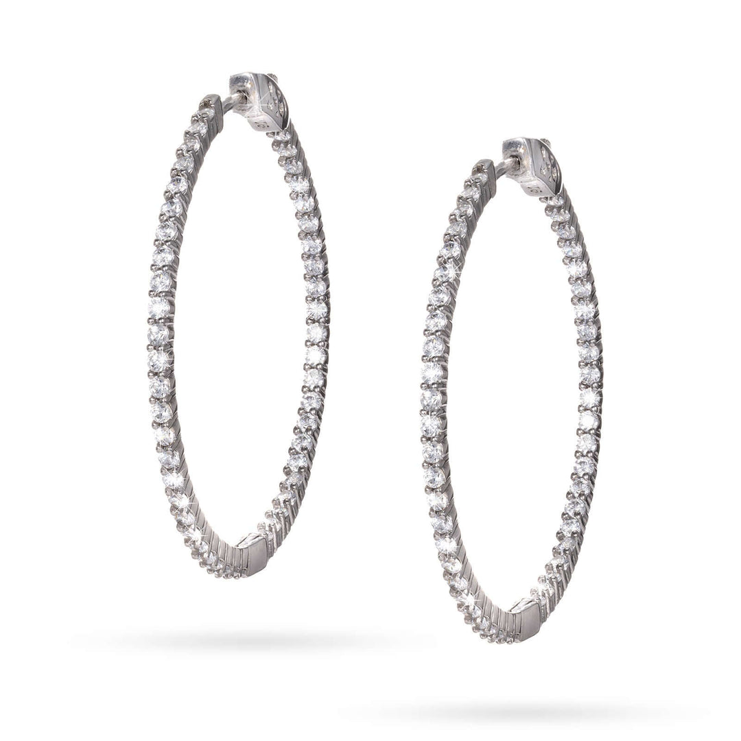 Класически сребърни обеци халки с циркони. от Senso Silver. Размер 4 см.