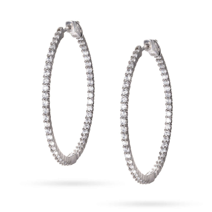 Класически сребърни обеци халки с циркони. от Senso Silver. Размер 4 см.