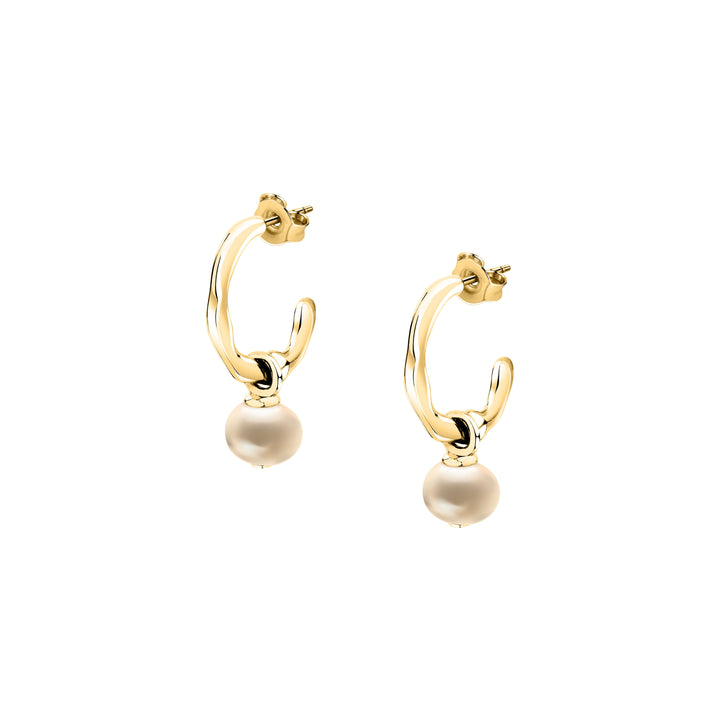 Нежни дамски обеци, изработени от сребро 925 със златно покритие и култивирани перли.