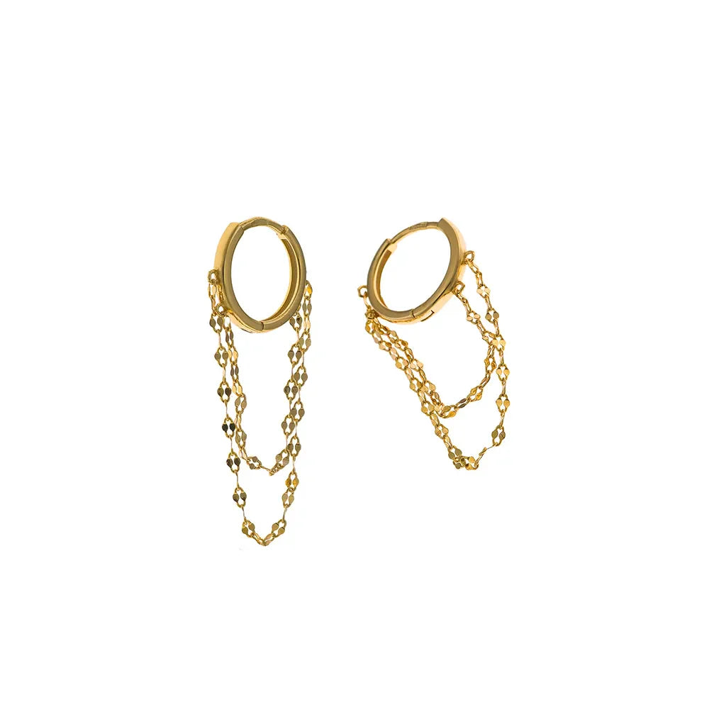 Сребърни обеци Salvatore Plata с позлатяване и верижка с дискове, представени на бял фон.