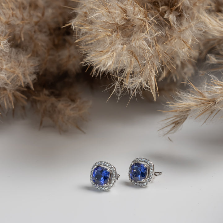 Сребърни обеци с тъмно сини циркони. Senso Silver