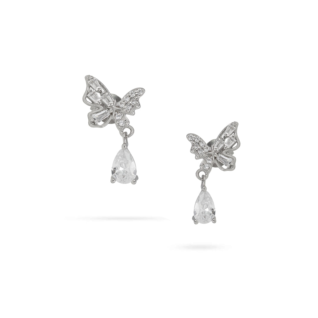 Дамски сребърни обеци с пеперуди с инкрустирани циркони.
