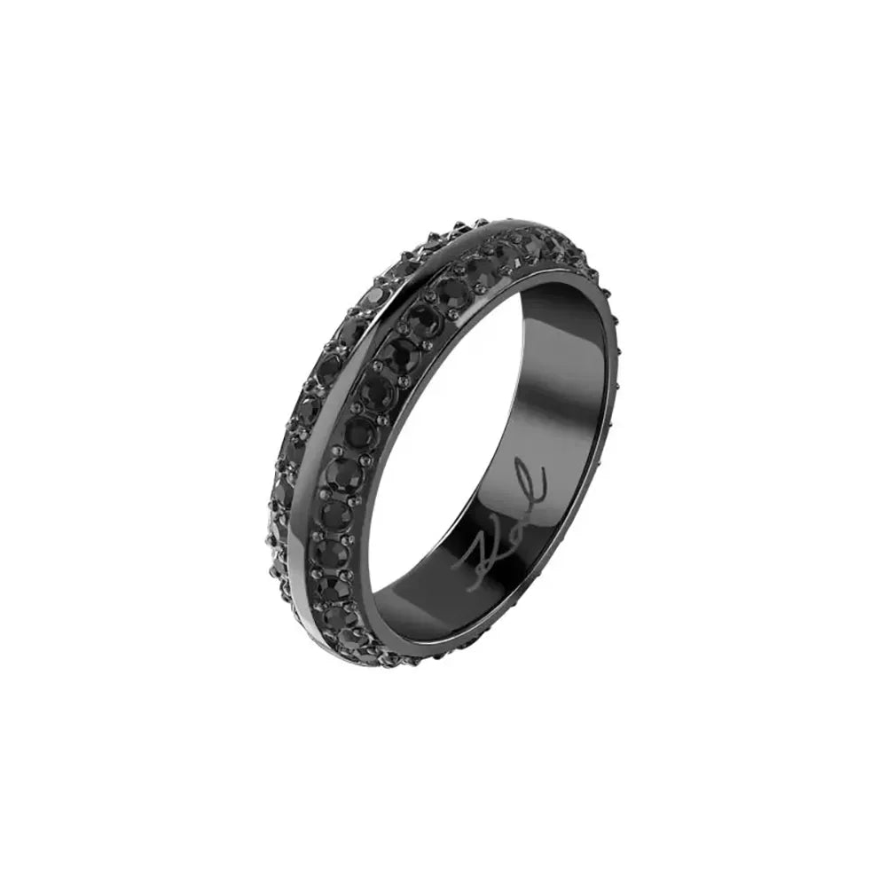 Дамски стоманен пръстен KARL LAGERFELD Bond Pave с черни кристали