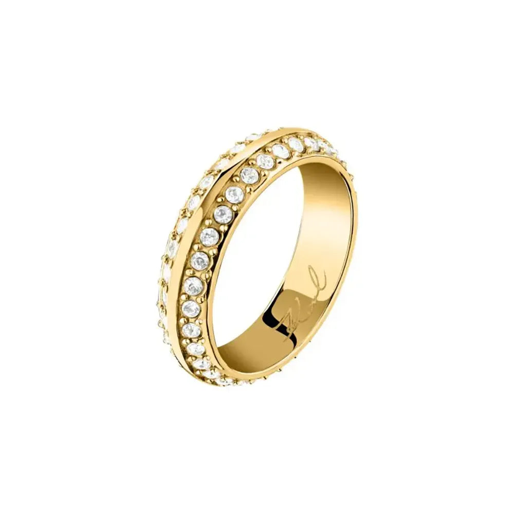 Дамски стоманен пръстен KARL LAGERFELD Bond Pave със златно PVD покритие и бели кристали