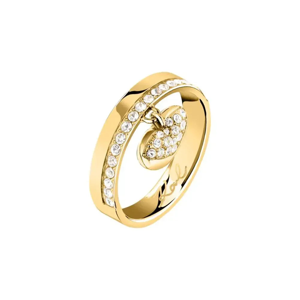 Дамски стоманен пръстен KARL LAGERFELD Pave Amour със златно PVD покритие и бели кристали