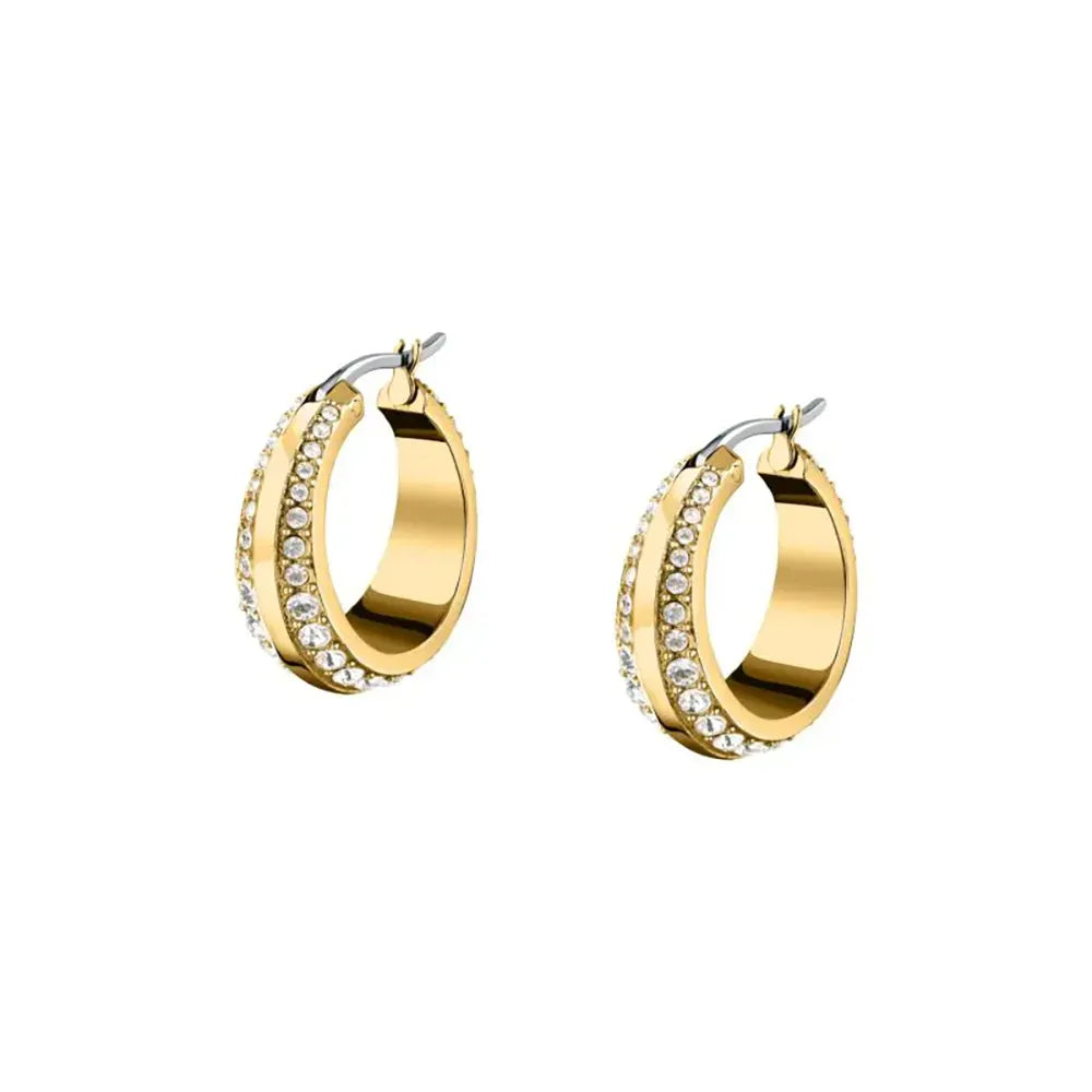 Дамски стоманени обеци KARL LAGERFELD Bond Pave със златно PVD покритие и бели кристали