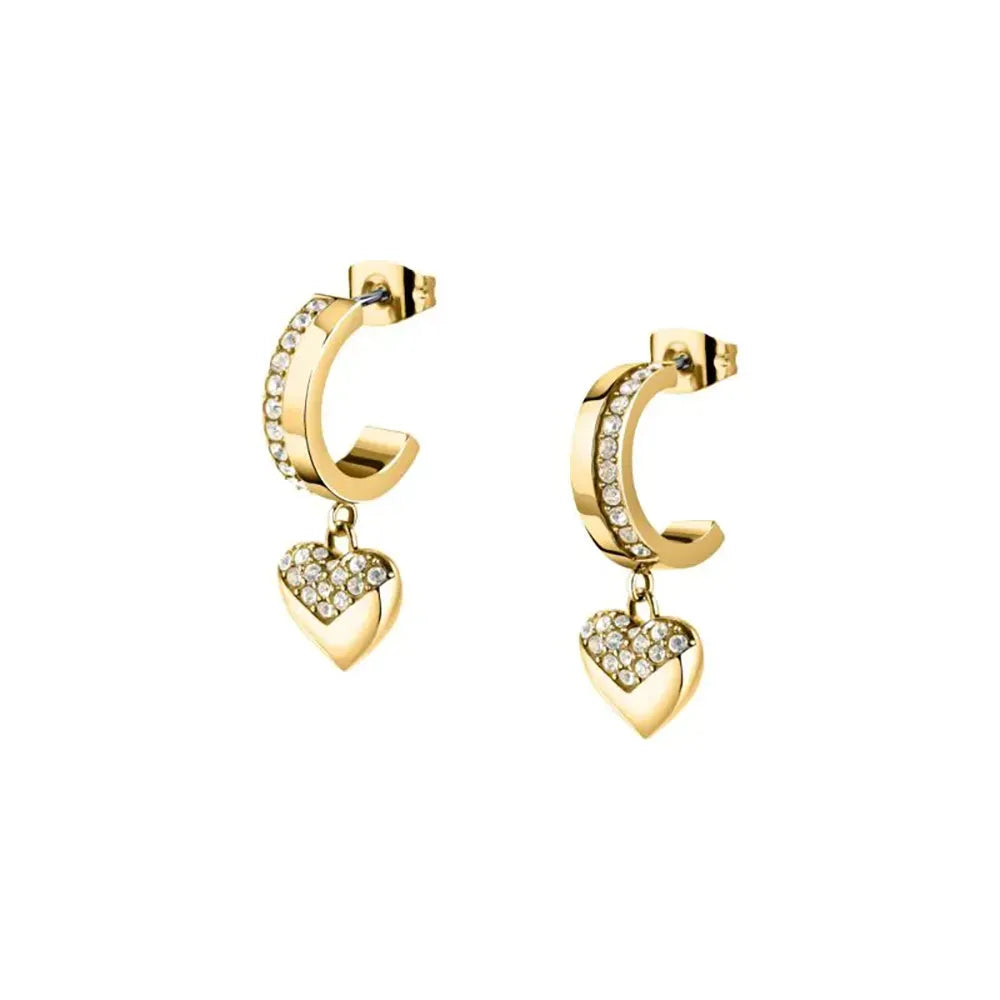 Дамски стоманени обеци KARL LAGERFELD Pave Amour със златно PVD покритие и бели кристали