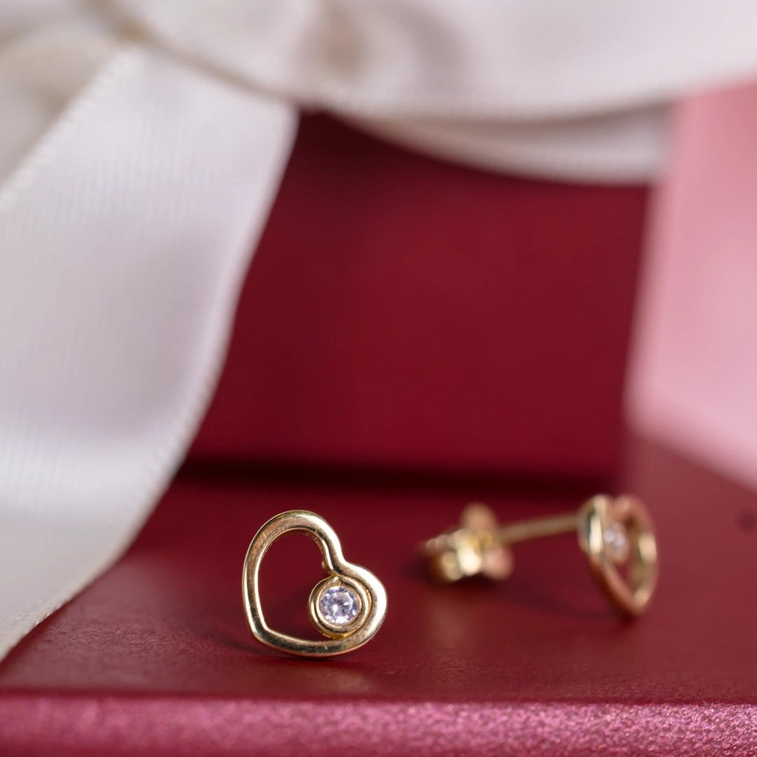 Дамски златни обеци на винт със сърца. DE2386 Senso Gold