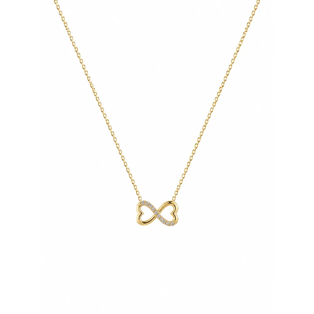 Дамско колие безкрайност от жълто злато 14K Senso Gold с бели циркони на бял фон