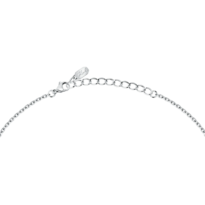 Дамско колие Karl Lagerfeld от сребриста стомана с карабинка и удължител 5 см – модел KLAYD04, детайлен кадър на закопчаването