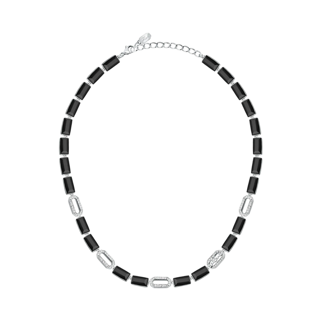 Дамско колие Karl Lagerfeld Crystals, пълен изглед на огърлица от стомана с черни и бели кристали – модел KLAYC03