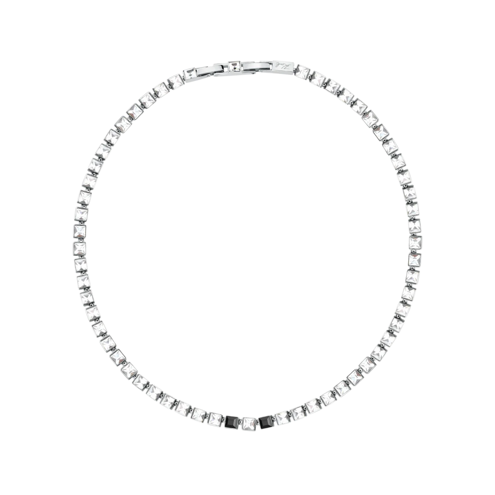Дамско колие Karl Lagerfeld Crystals, стоманена тенис огърлица с бели и черни кристали, дължина 40–42 см – модел KLAYC06