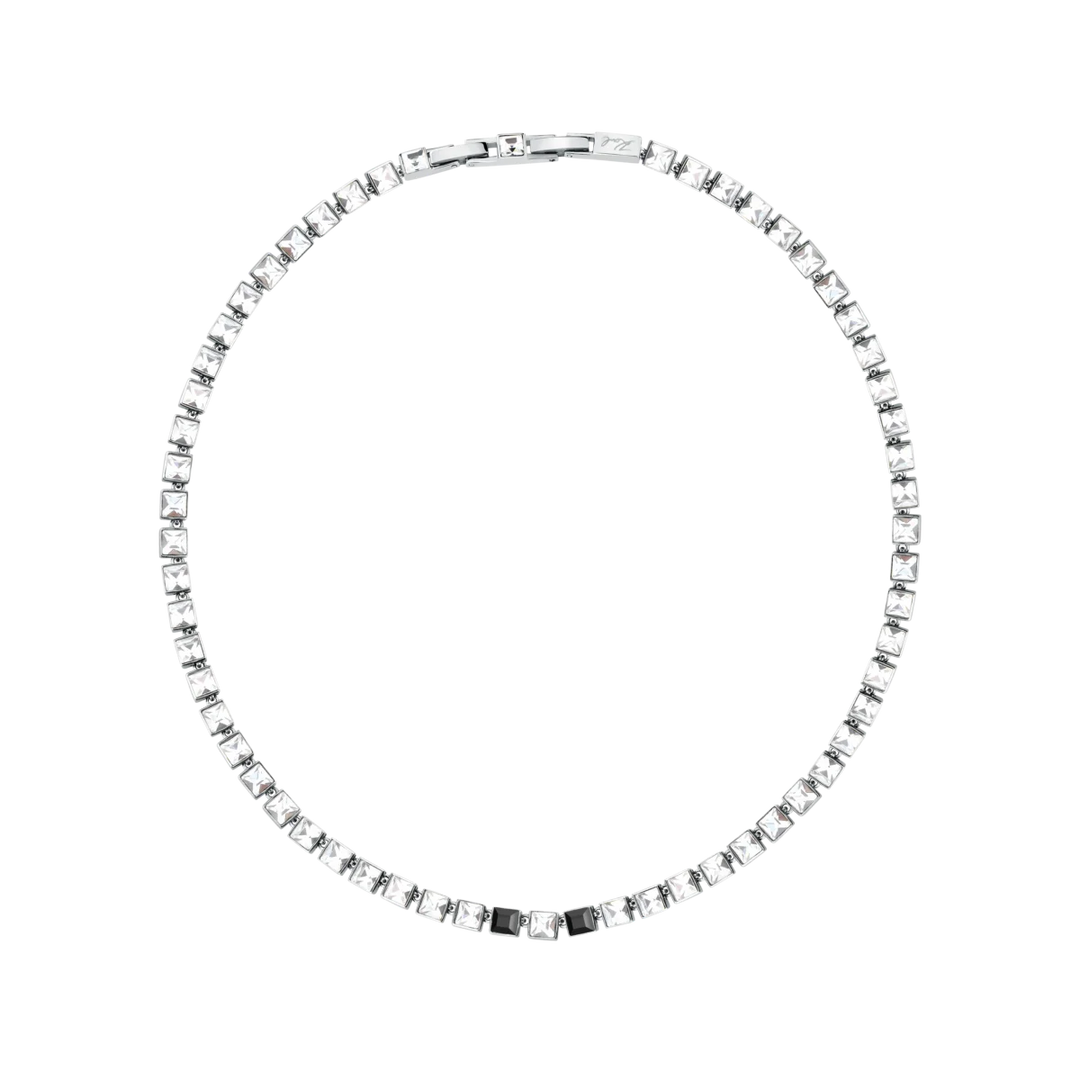 Дамско колие Karl Lagerfeld Crystals, стоманена тенис огърлица с бели и черни кристали, дължина 40–42 см – модел KLAYC06