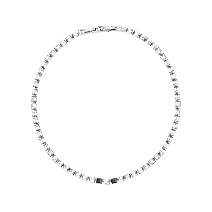 Дамско колие Karl Lagerfeld Crystals, стоманена тенис огърлица с бели и черни кристали, дължина 40–42 см – модел KLAYC06