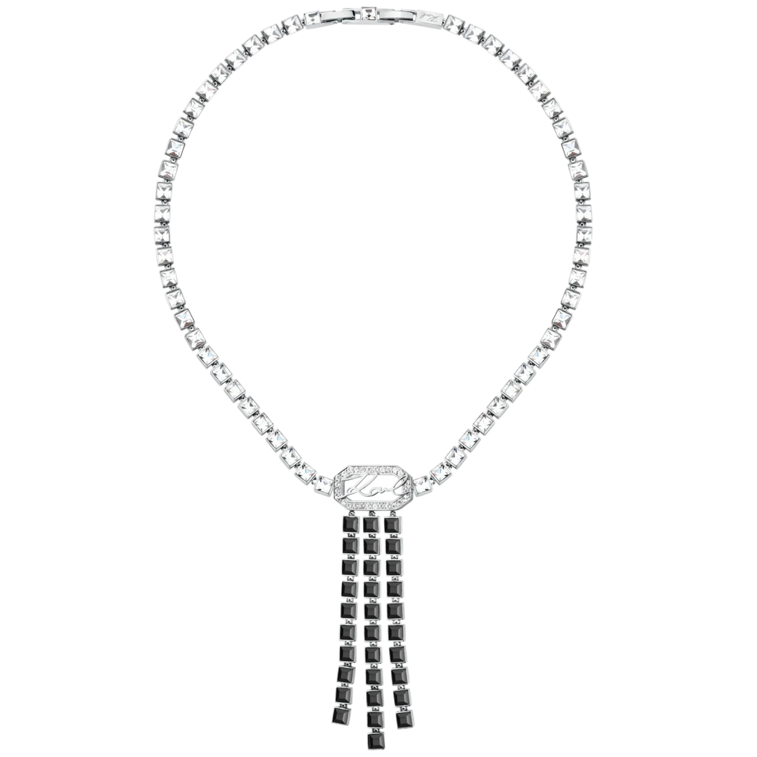 Дамско колие Karl Lagerfeld Crystals тип тенис верижка с пискюл от черни кристали – модел KLAYC02, пълен изглед