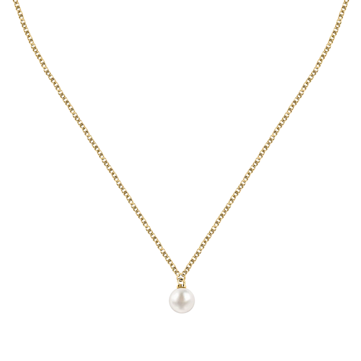 Дамско колие Karl Lagerfeld Pearl, златиста стоманена верижка и бяла перла – модел KLAYR18, изглед отпред