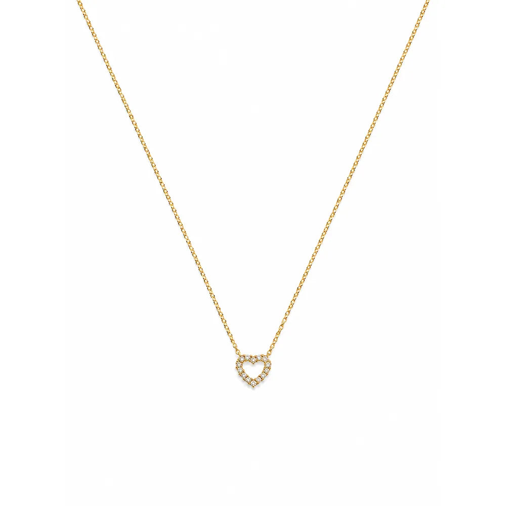 Дамско колие сърце от жълто злато 14K Senso Gold с бели циркони на бял фон