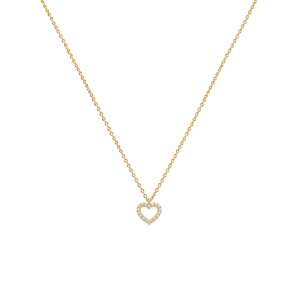 Дамско колие сърце от жълто злато 14K Senso Gold с бели циркони на бял фон