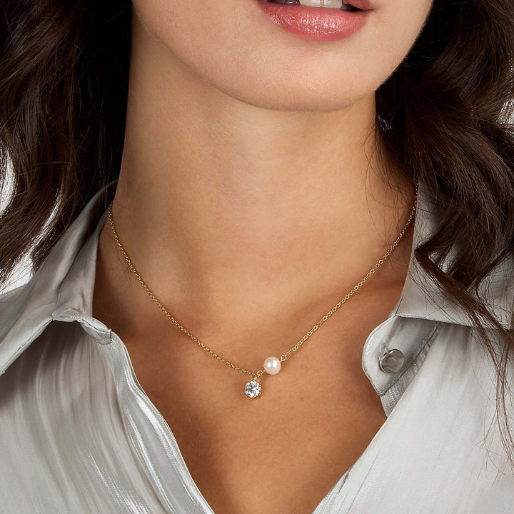 Дамско сребърно колие със златно покритие. Morellato Perla SXU57, с перла и циркон.