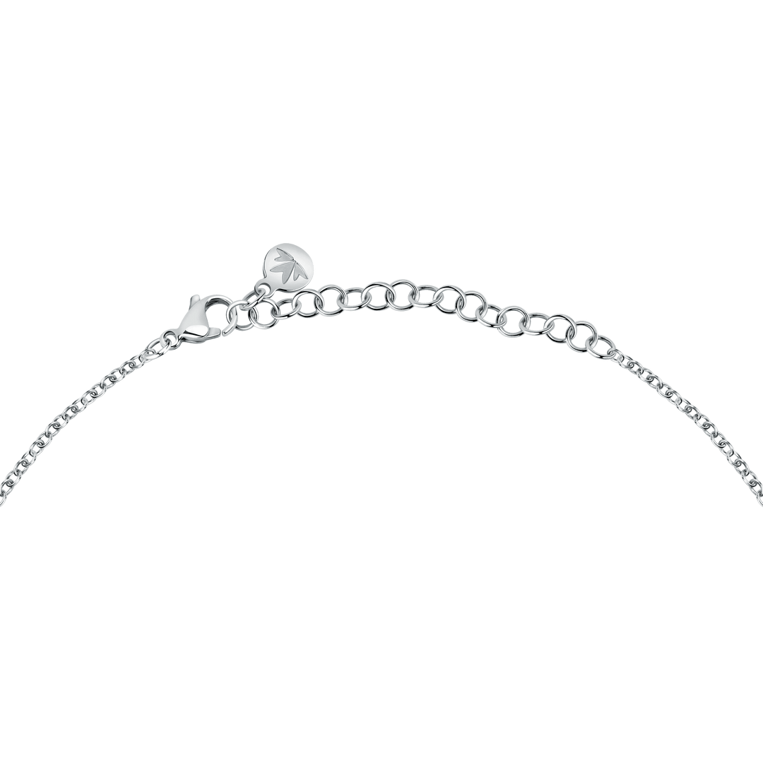 Стилно дамско колие от стомана, декорирано със златисти цилиндрични елементи. SAXQ04. Дължина 40 см + 5 см.