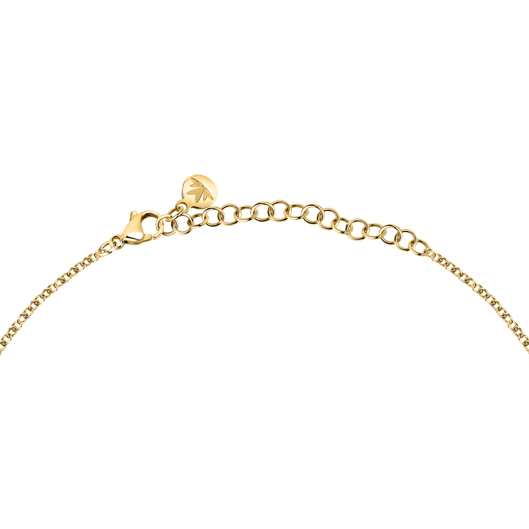 Стилно дамско колие от стомана със златно PVD покритие, декорирано с бели  цилиндрични елементи. Morellato SAXQ06