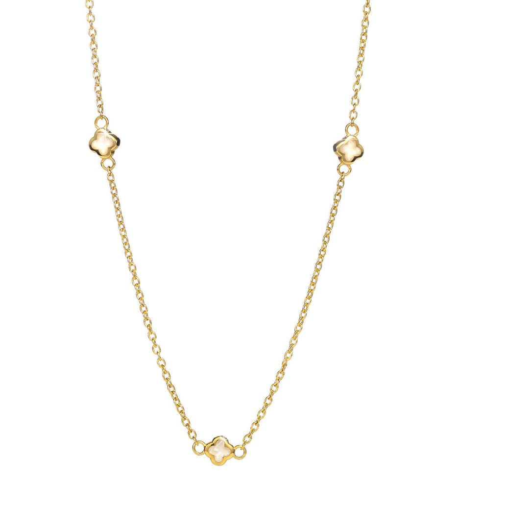 Дамско златно колие с пет нежни детелинки от седеф.