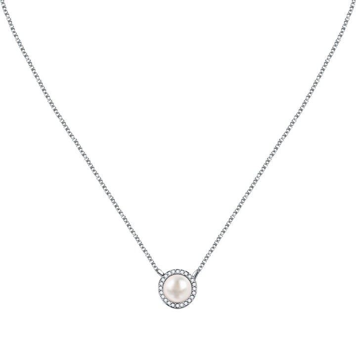 Дамско колие изработено от сребро 925 с култивирана перла и циркони. SAER49