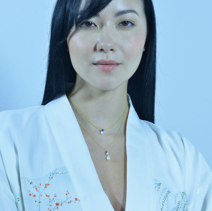 Дамско колие от сребро със златно покритие и перла. 272C0054 Salvatore plata