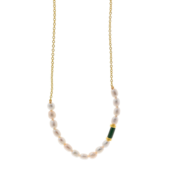 Дамско сребърно колие със сладководни перли и Малахит. 272C0057