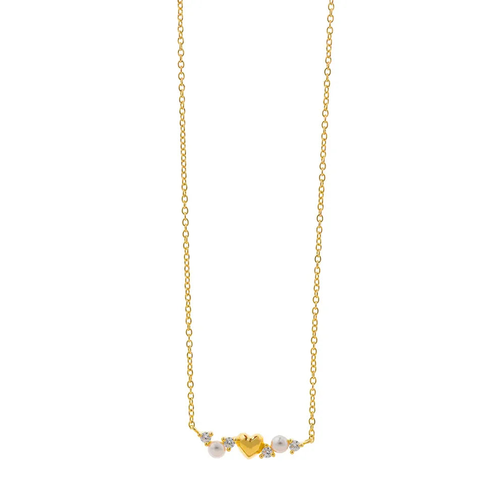 Дамско сребърно колие Salvatore Plata с позлатяване и перли на бял фон.