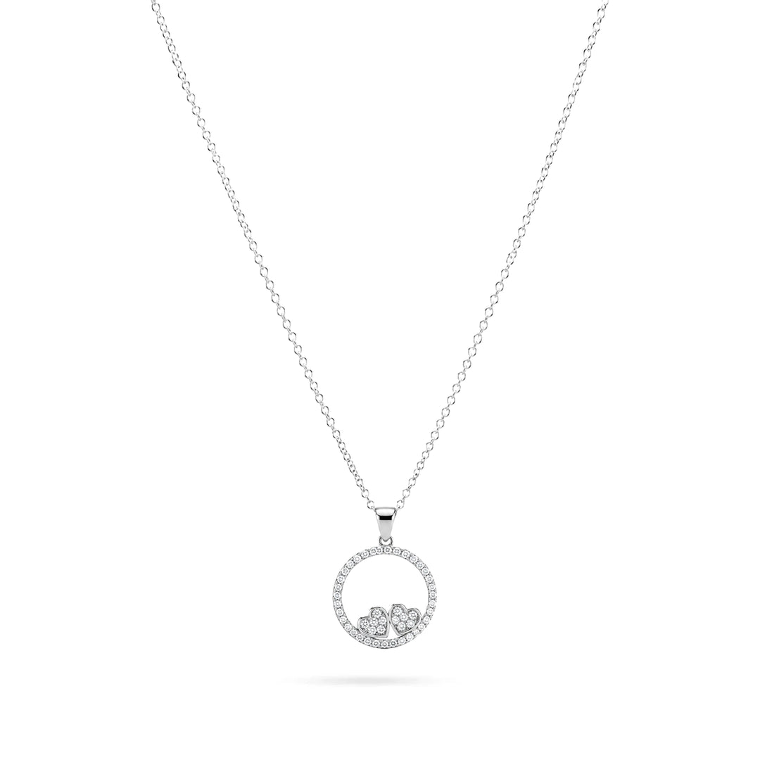 Women's Silver Necklace with Zirconia Circle and Two Hearts by Senso Silver