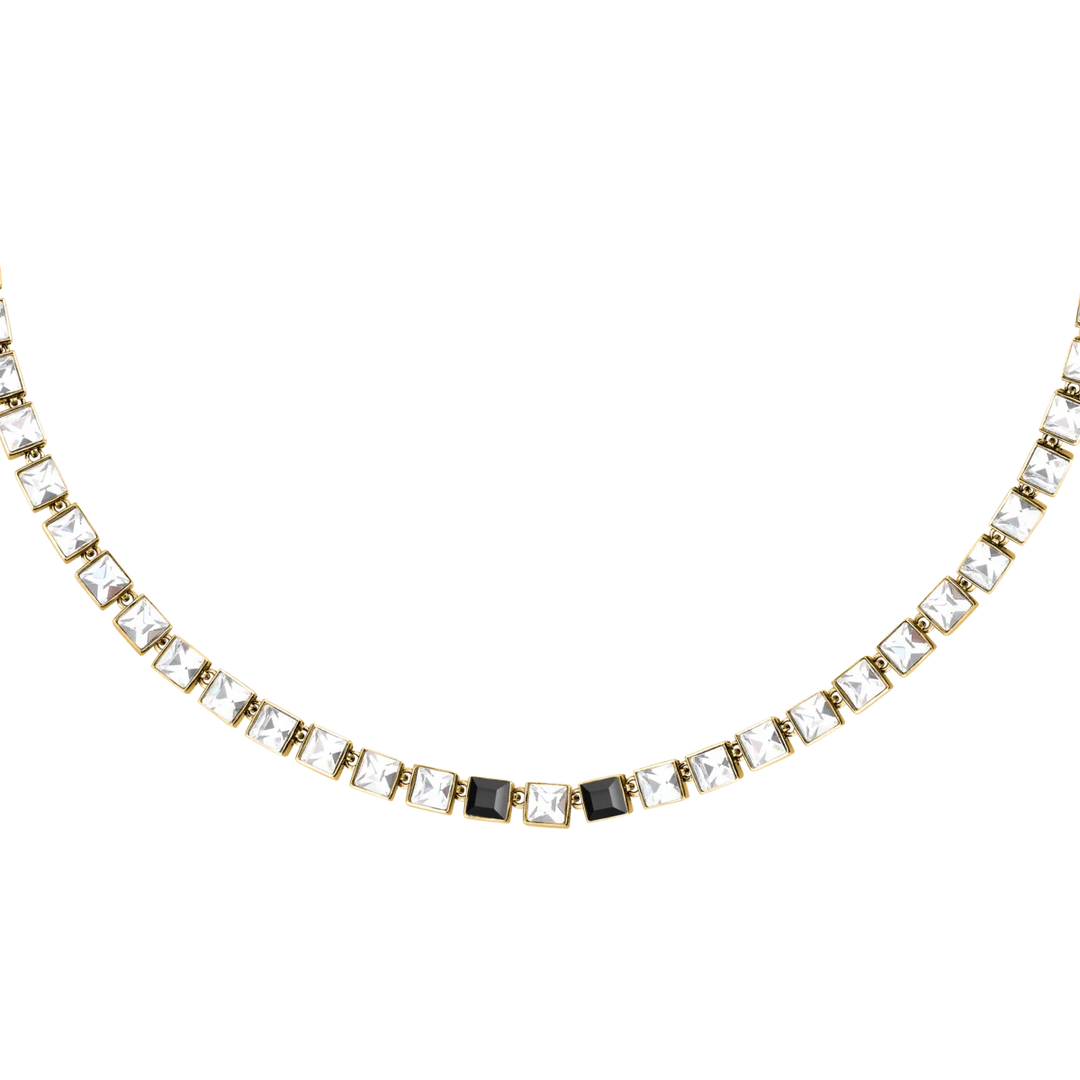 Дамско тенис колие Karl Lagerfeld Crystals от златиста стомана с бели и черни кристали – модел KLAYC04